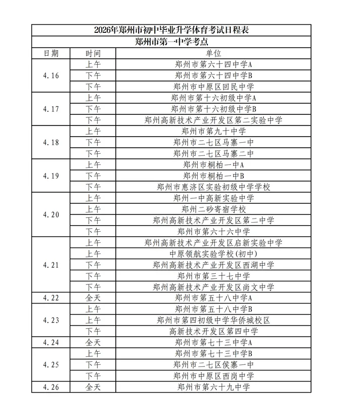 中考体育|事关中招体育!考试日程和考点详表出炉 第3张 中考体育|事关中招体育!考试日程和考点详表出炉 第3张