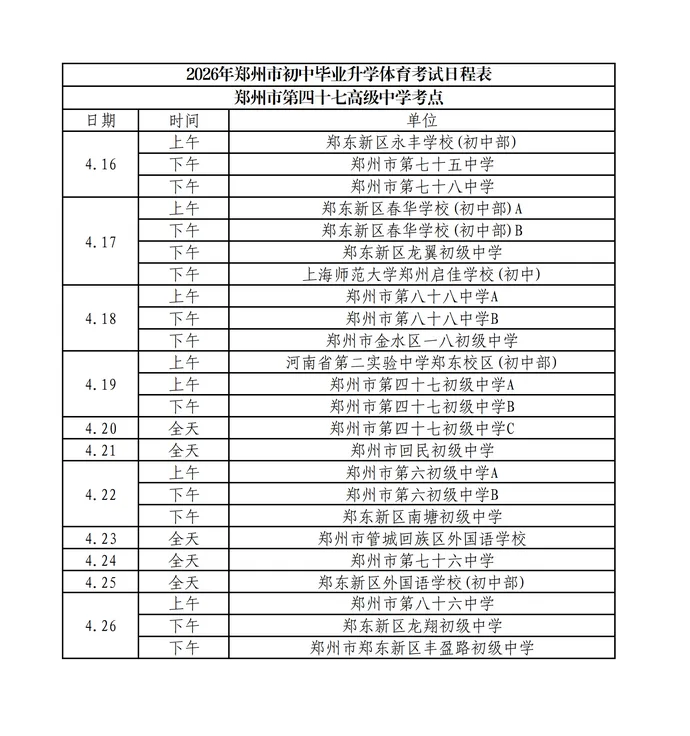 中考体育|事关中招体育!考试日程和考点详表出炉 第9张 中考体育|事关中招体育!考试日程和考点详表出炉 第9张