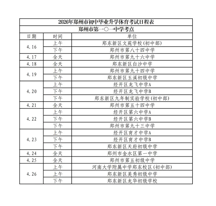 中考体育|事关中招体育!考试日程和考点详表出炉 第10张 中考体育|事关中招体育!考试日程和考点详表出炉 第10张