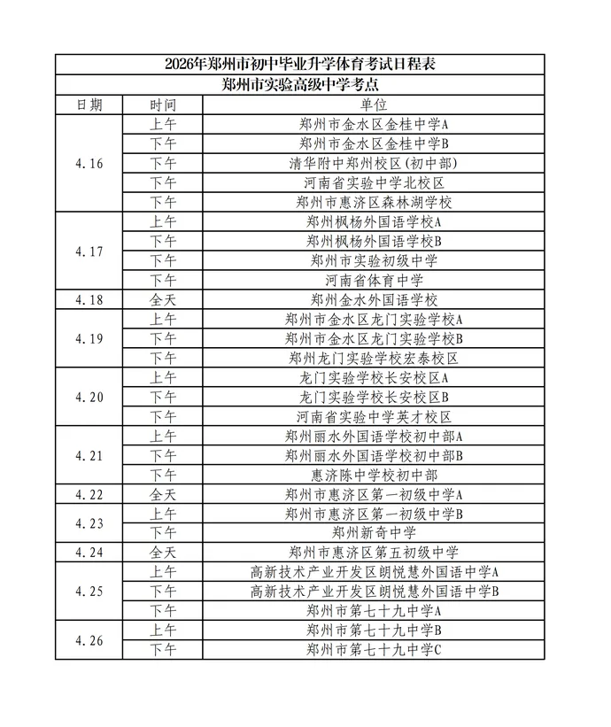 中考体育|事关中招体育!考试日程和考点详表出炉 第12张 中考体育|事关中招体育!考试日程和考点详表出炉 第12张