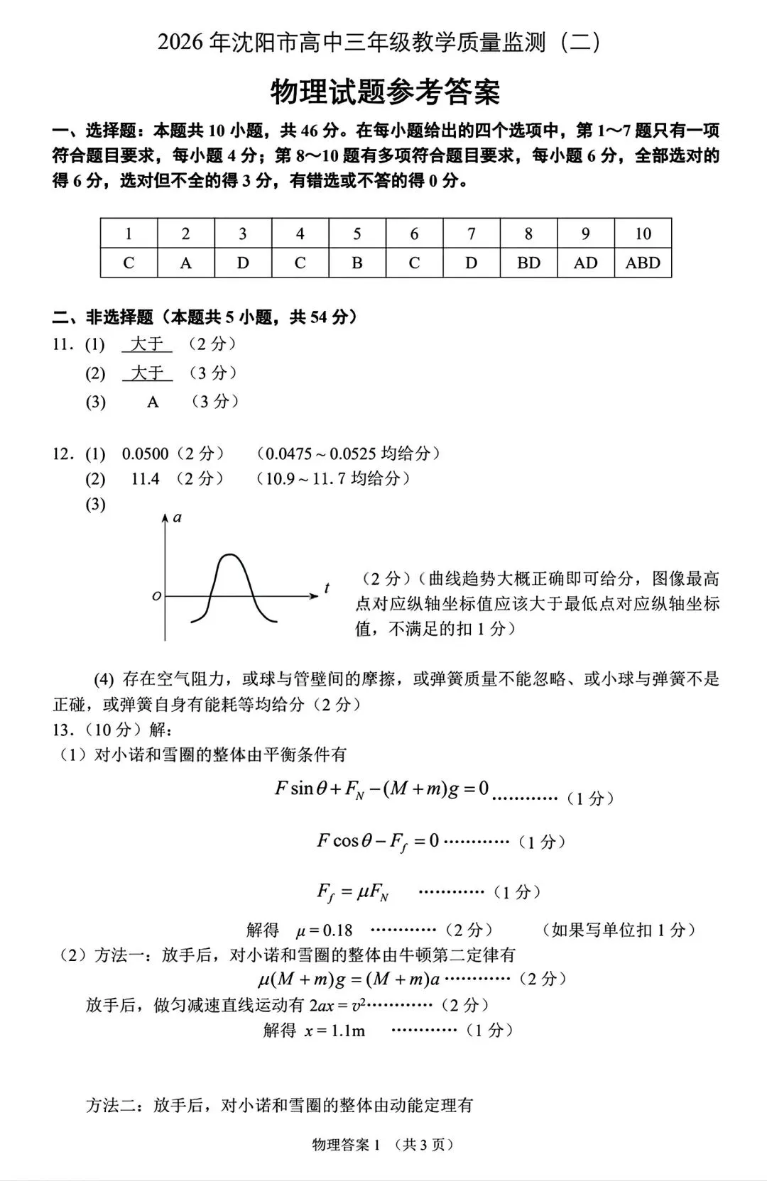 【试卷/高考】2025-2026辽宁沈阳高三下教学质量监测二模4月物理(含答案)可下载 第11张 【试卷/高考】2025-2026辽宁沈阳高三下教学质量监测二模4月物理(含答案)可下载 第11张