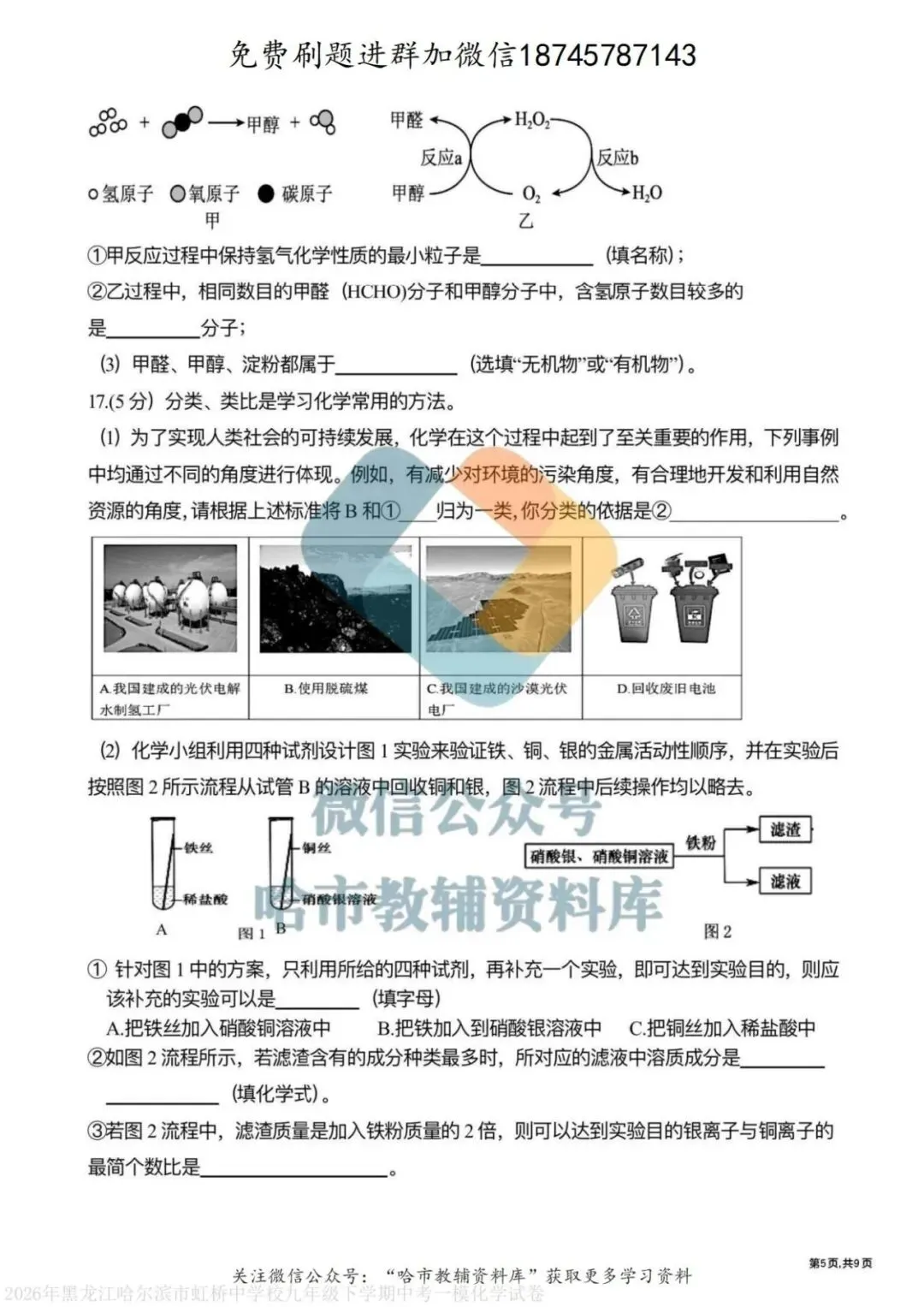 2026虹桥中学九年级化学校一模试卷及答案 第6张