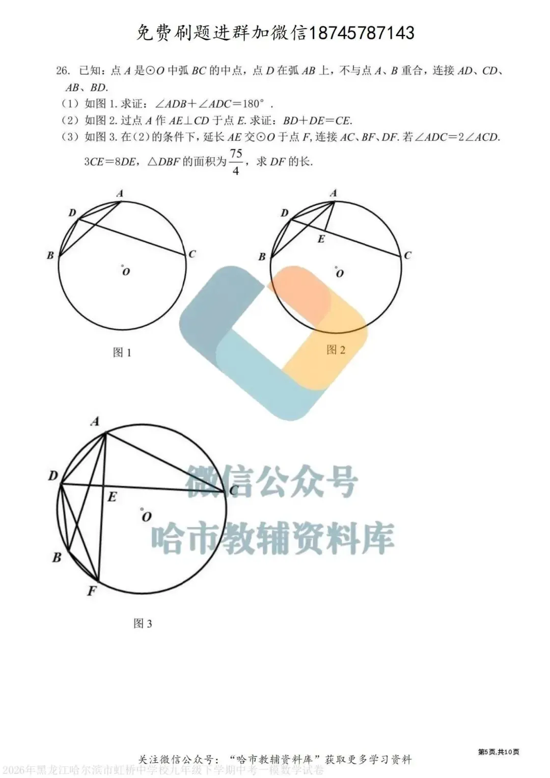 2026虹桥中学九年级数学校一模试卷及答案 第6张