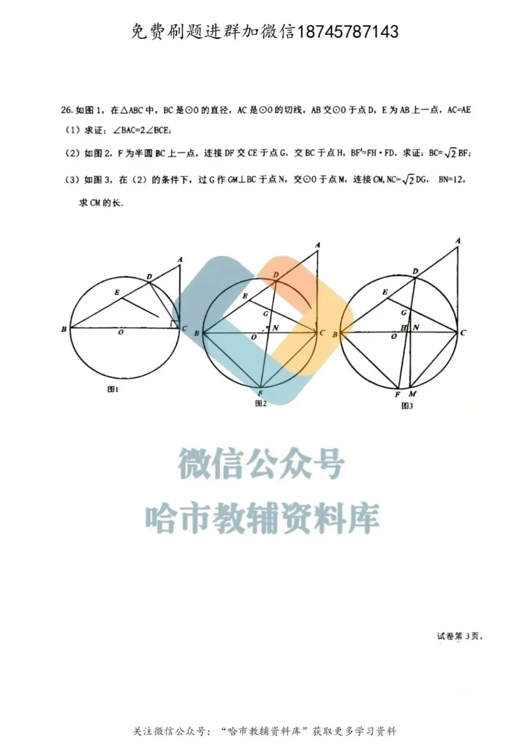 2026松雷中学九年级数学校一模试卷及答案 第5张