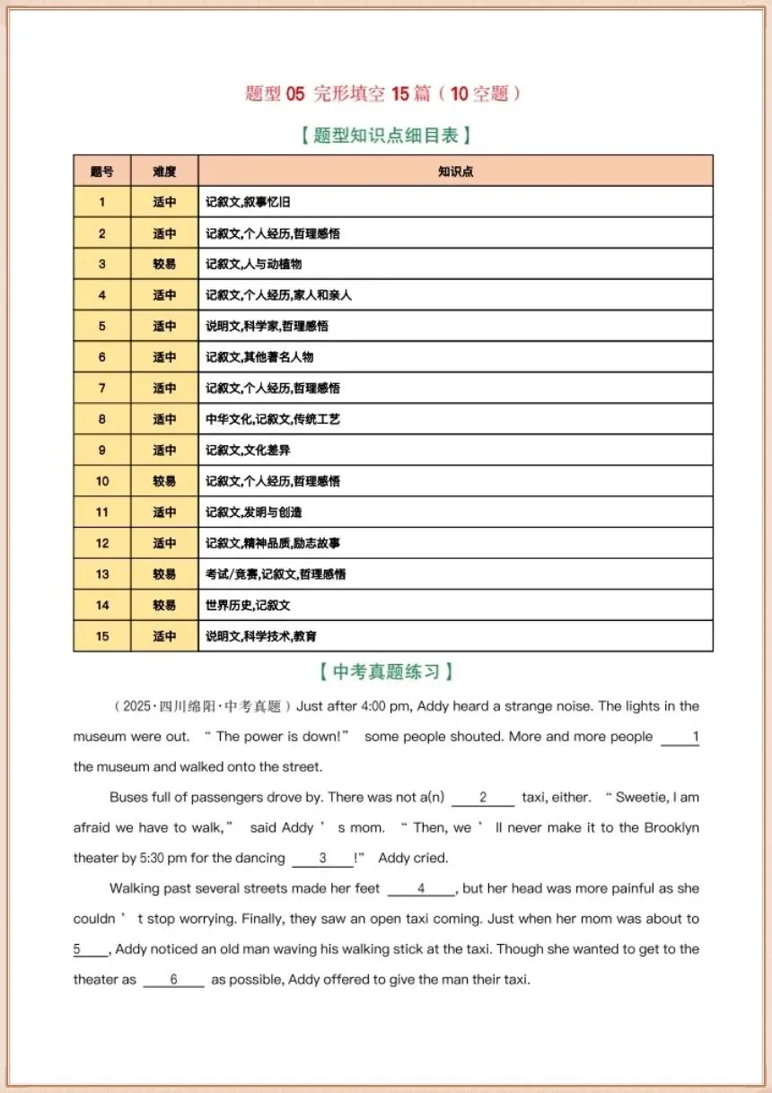 中考英语|2026年春中考英语真题专项总复习(含语法填空15篇、选词、短文首字母、短文汉语提示、完形填空)共12个专题,电子版可下载打印! 第24张
