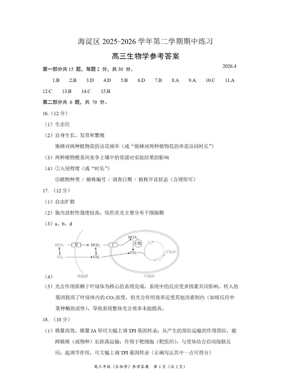 2026年北京海淀区高三一模生物学试卷 第11张