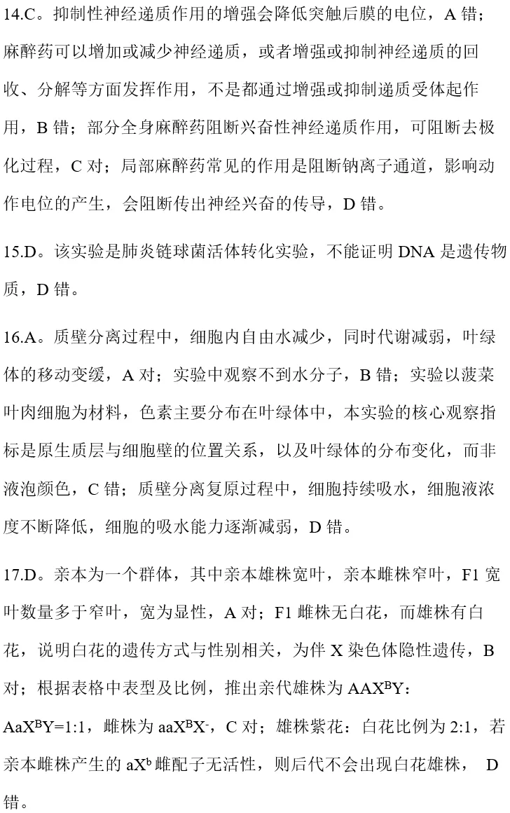 2026年4月金华十校二模高三生物试卷、答案和解析 第1张