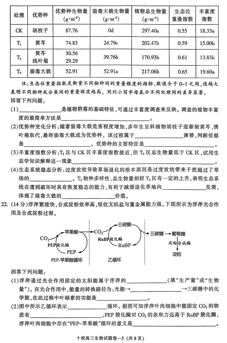 2026年4月金华十校二模高三生物试卷、答案和解析 第7张