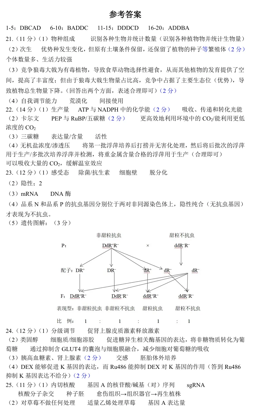 2026年4月金华十校二模高三生物试卷、答案和解析 第11张