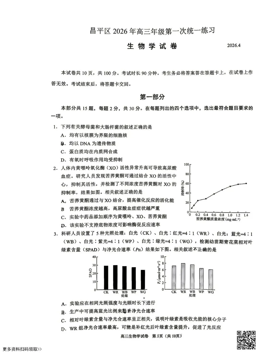 2026北京昌平高三一模生物试卷(含答案) 第1张