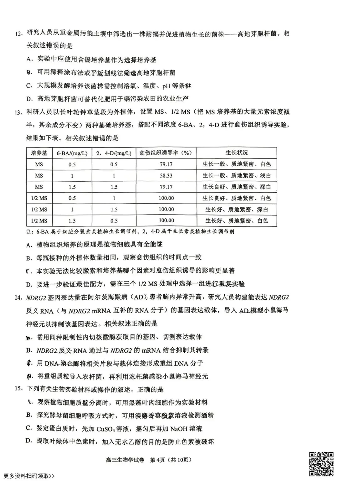 2026北京昌平高三一模生物试卷(含答案) 第4张
