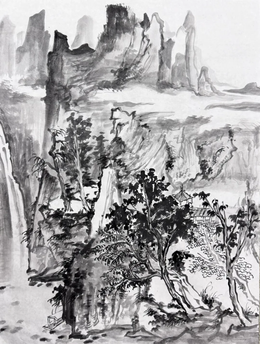 【写意带画】湖师大23年真题《清幽》直播步骤示范!内含免费教程! 第7张