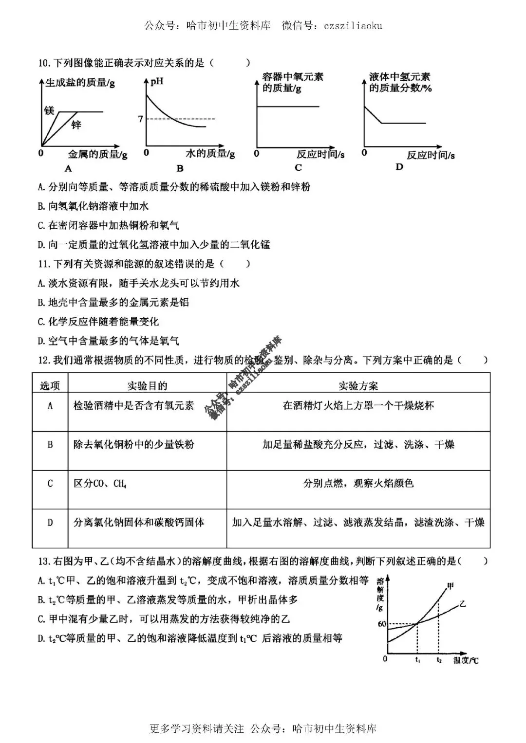 九年级化学·2026中考·松雷4月校一模试卷+答案 第4张