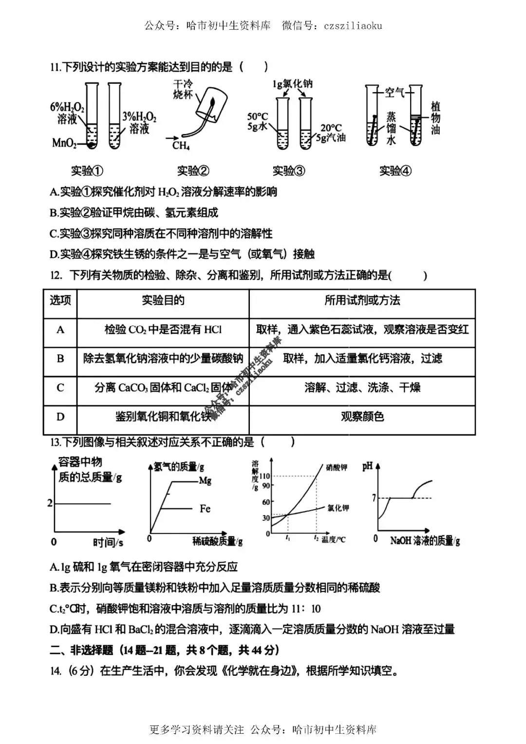 九年级化学·2026中考·虹桥4月校一模试卷+答案 第4张