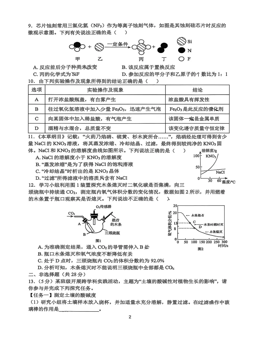 安徽省合肥市第四十五中学2026年中考一模化学试题答案,附高清pdf电子版供下载 第3张