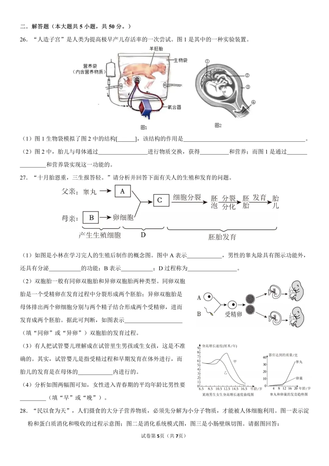 新七下生物过关卷|一套试卷覆盖人的生殖发育、消化与吸收考点,高效检测学习效果,弯道超车! 第7张
