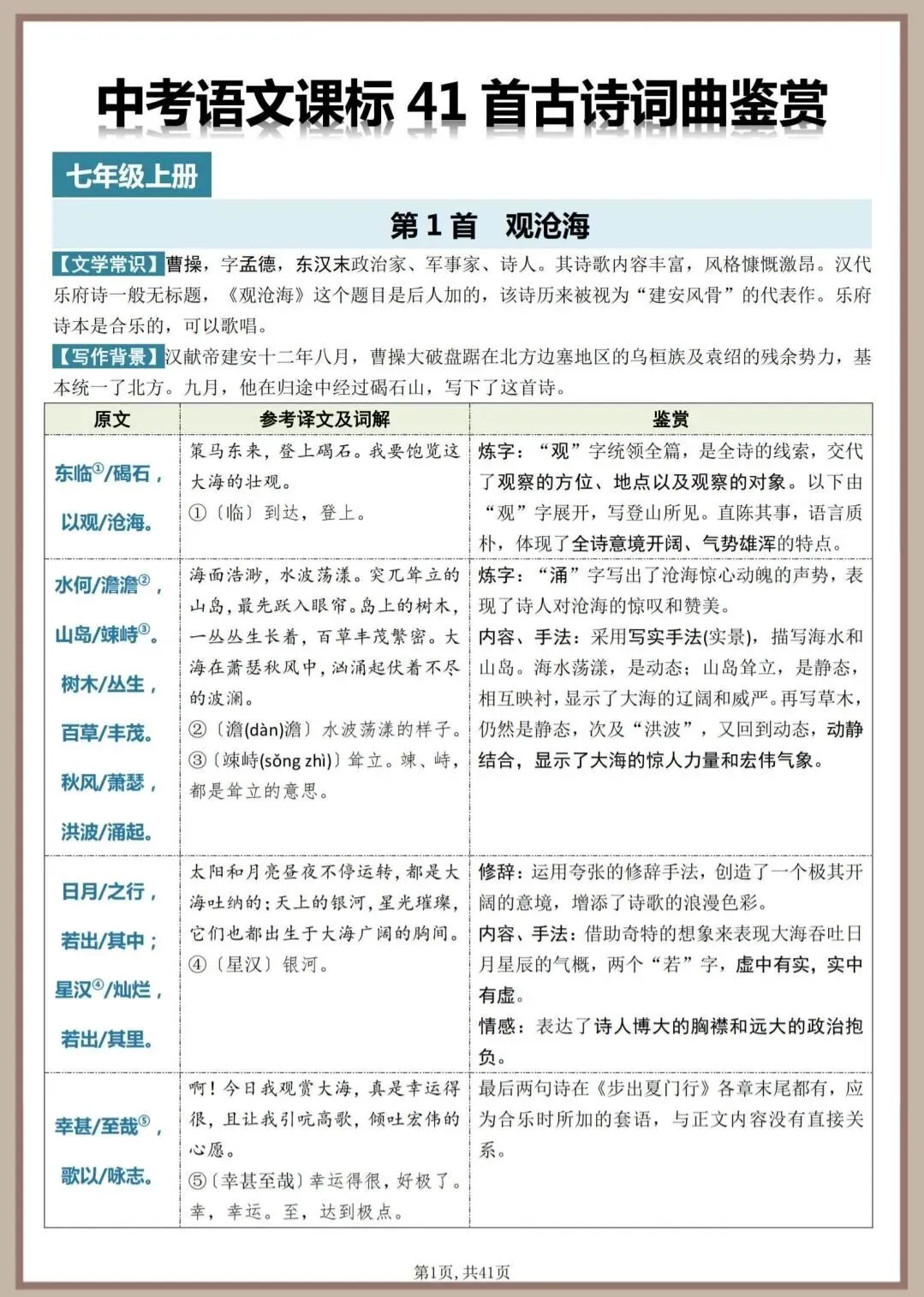 中考复习专项|语文课标41首古诗词曲鉴赏,词解译文加赏析! 第1张