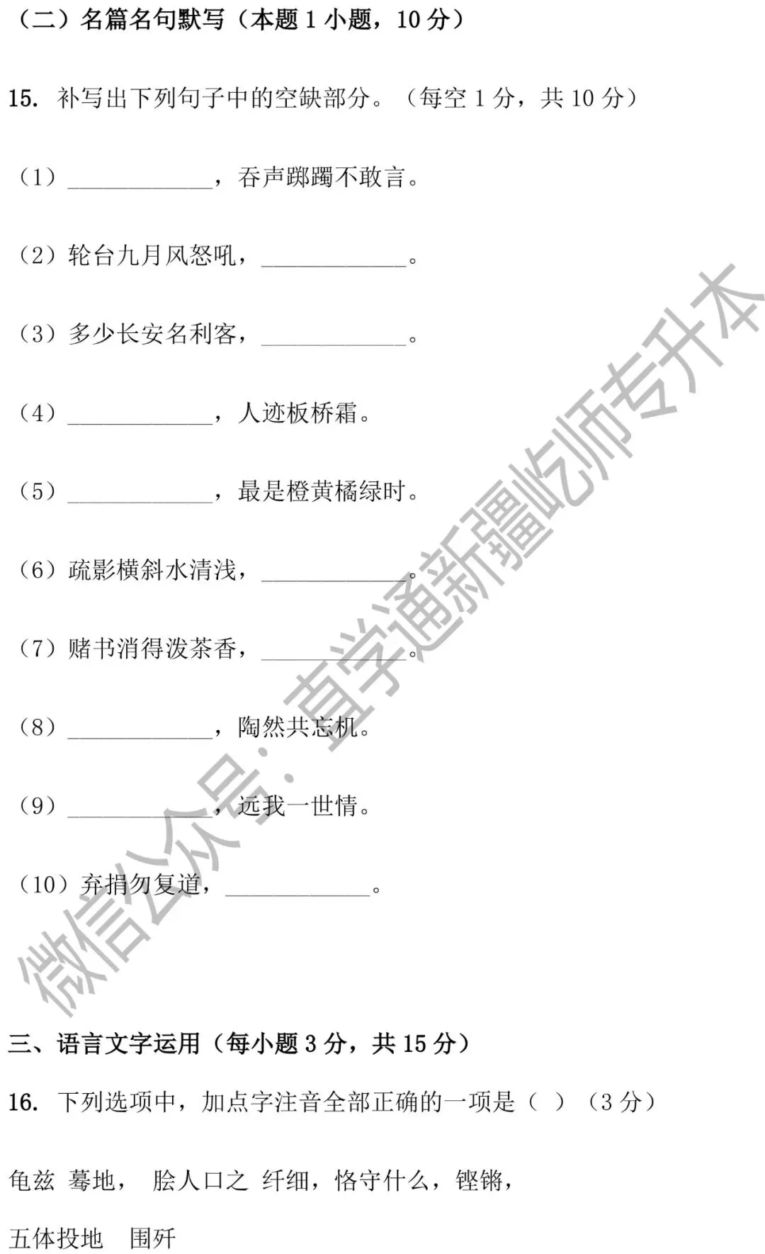 2026新疆专升本语文真题卷 第16张