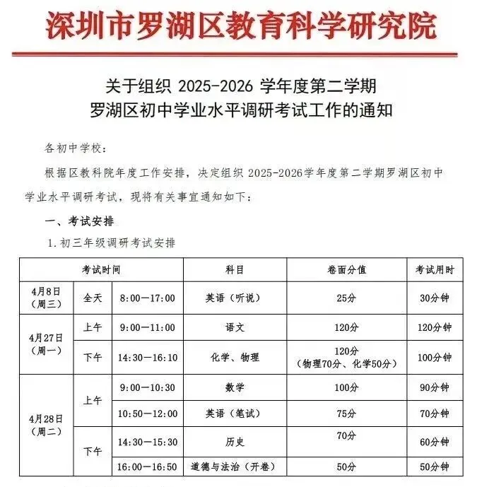 宝安/罗湖/龙华/南山等区/集团,中考二模时间! 第1张