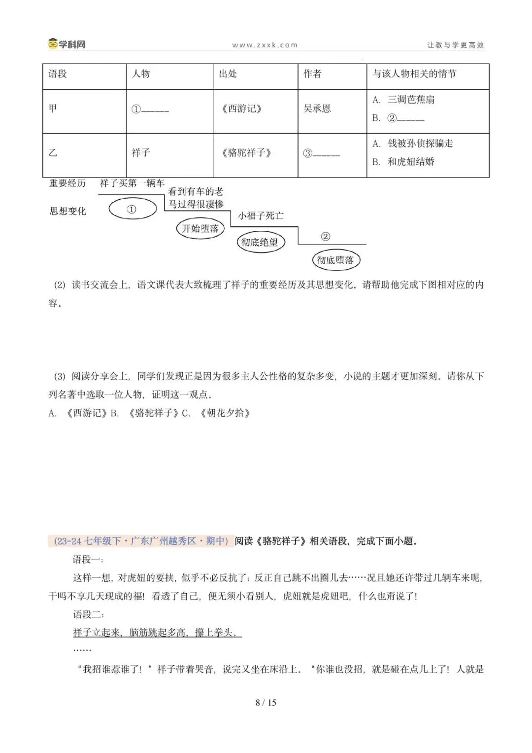 专题12 整本书阅读(期中真题汇编,广州专用)(原卷版) 第12张