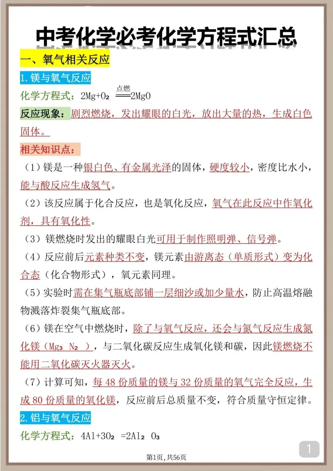 考前过一遍,中考化学必考方程式 第1张
