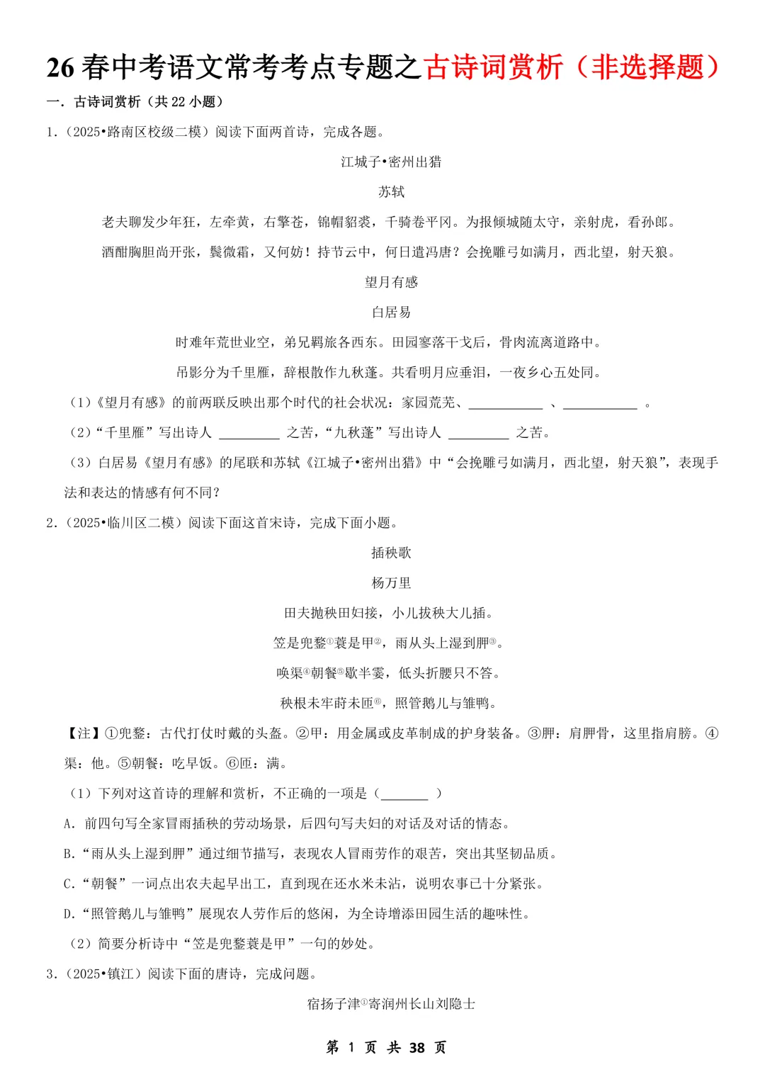 26春中考语文常考考点系列专题,含往届真题题型 第2张