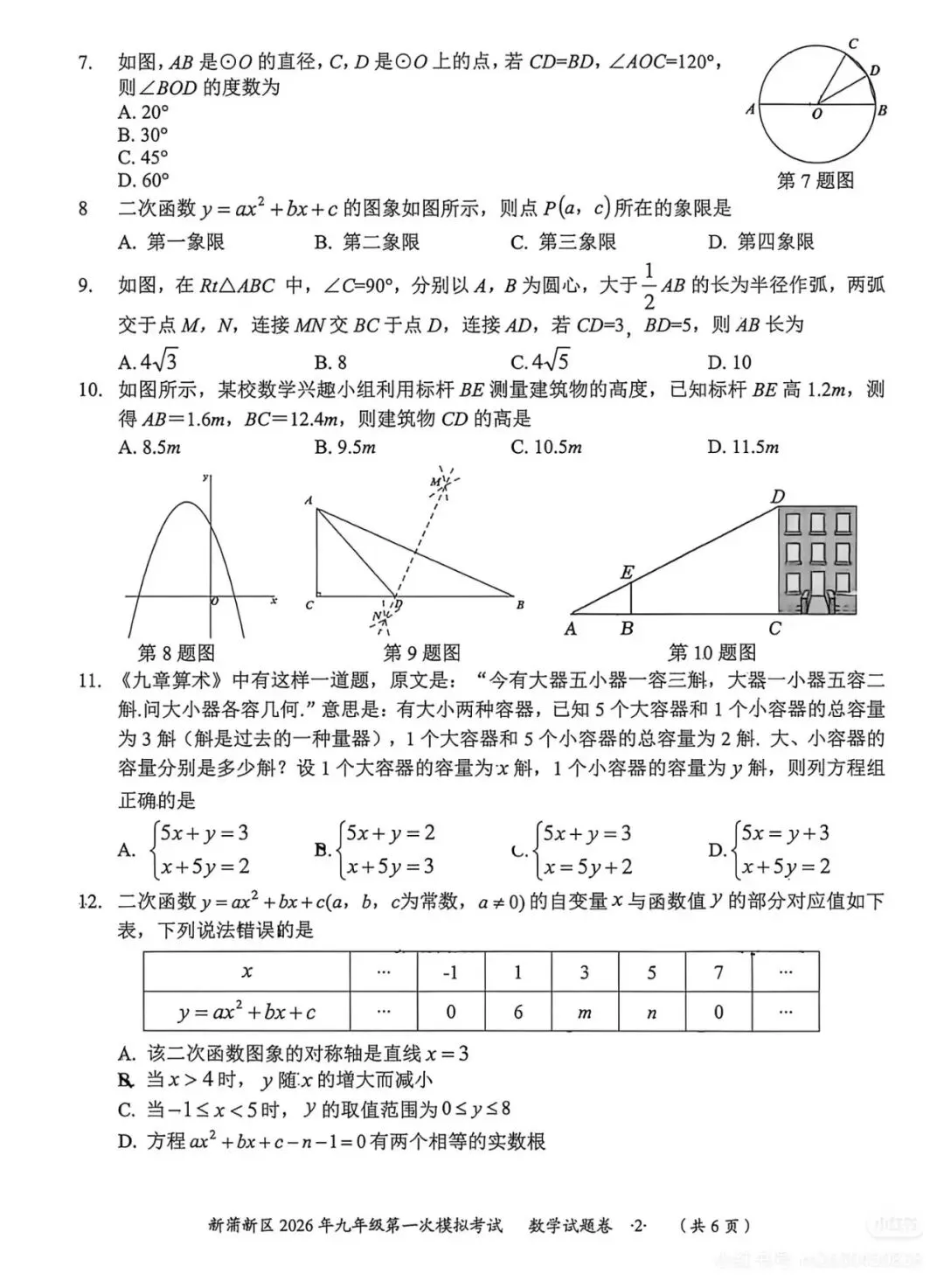 新蒲新区2026年九年级第一次模拟考试 第4张