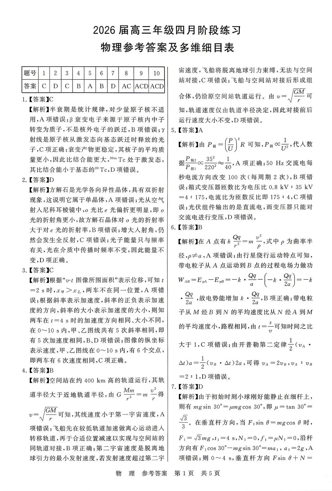【T8联考物理试卷】2026届高三年级4月阶段练习(含答案)(湖北) 第10张