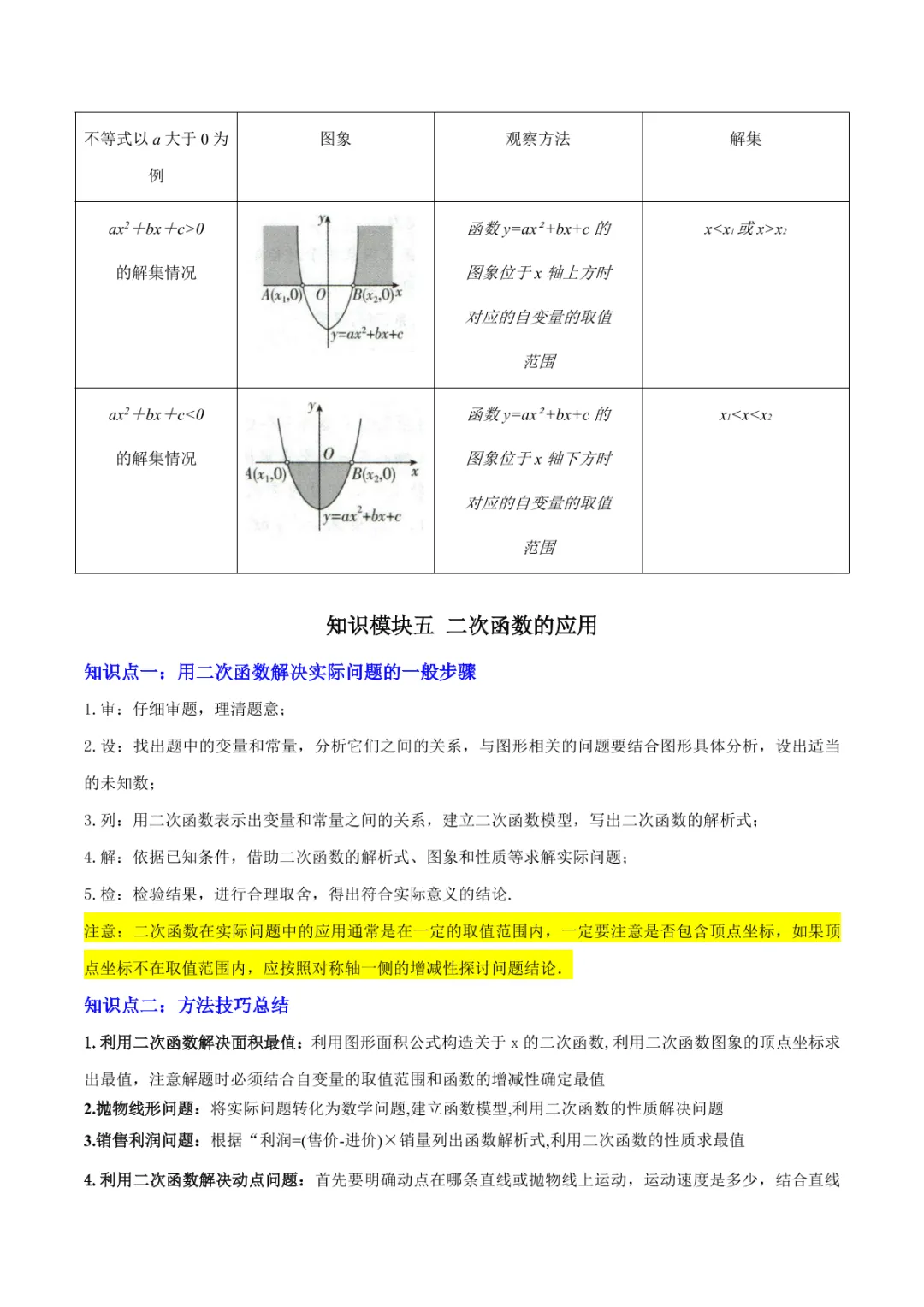 中考专项数学 《专题06 二次函数 》知识梳理+易错专练 第14张 中考专项数学 《专题06 二次函数 》知识梳理+易错专练 第14张