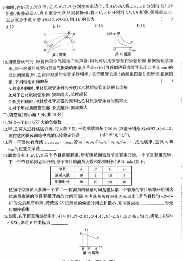 2026年地市中考模拟数学试卷(含答案) 第2张