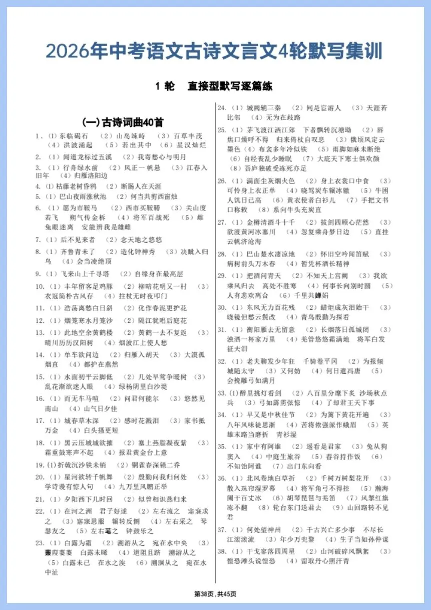 知识总结丨26新中考语文古诗文、文言文练习(电子版可打印) 第10张