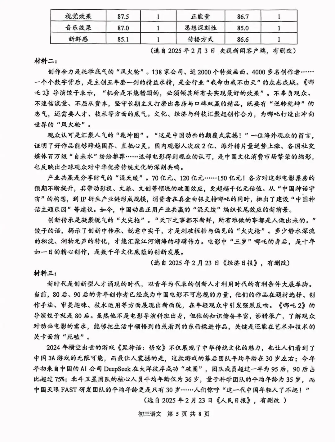 2025年苏州市初三一模语文试卷 第5张