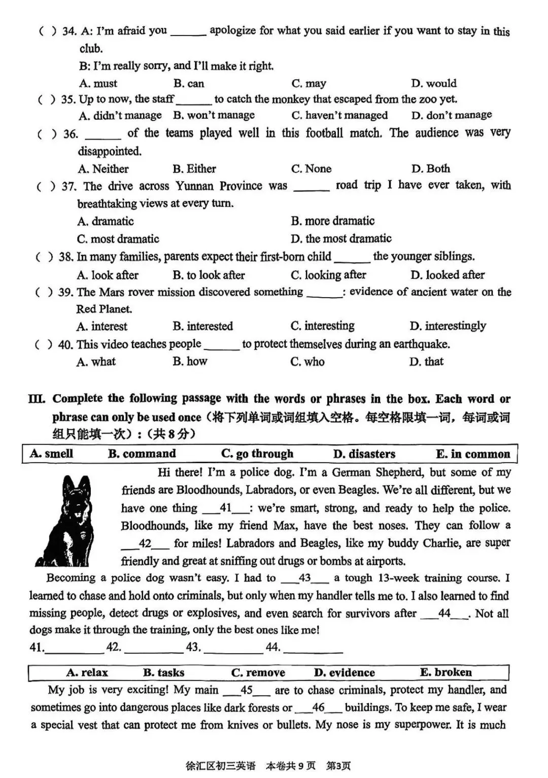 中考一模|徐汇、杨浦、嘉定、松江试卷合集(持续更新中) 第18张