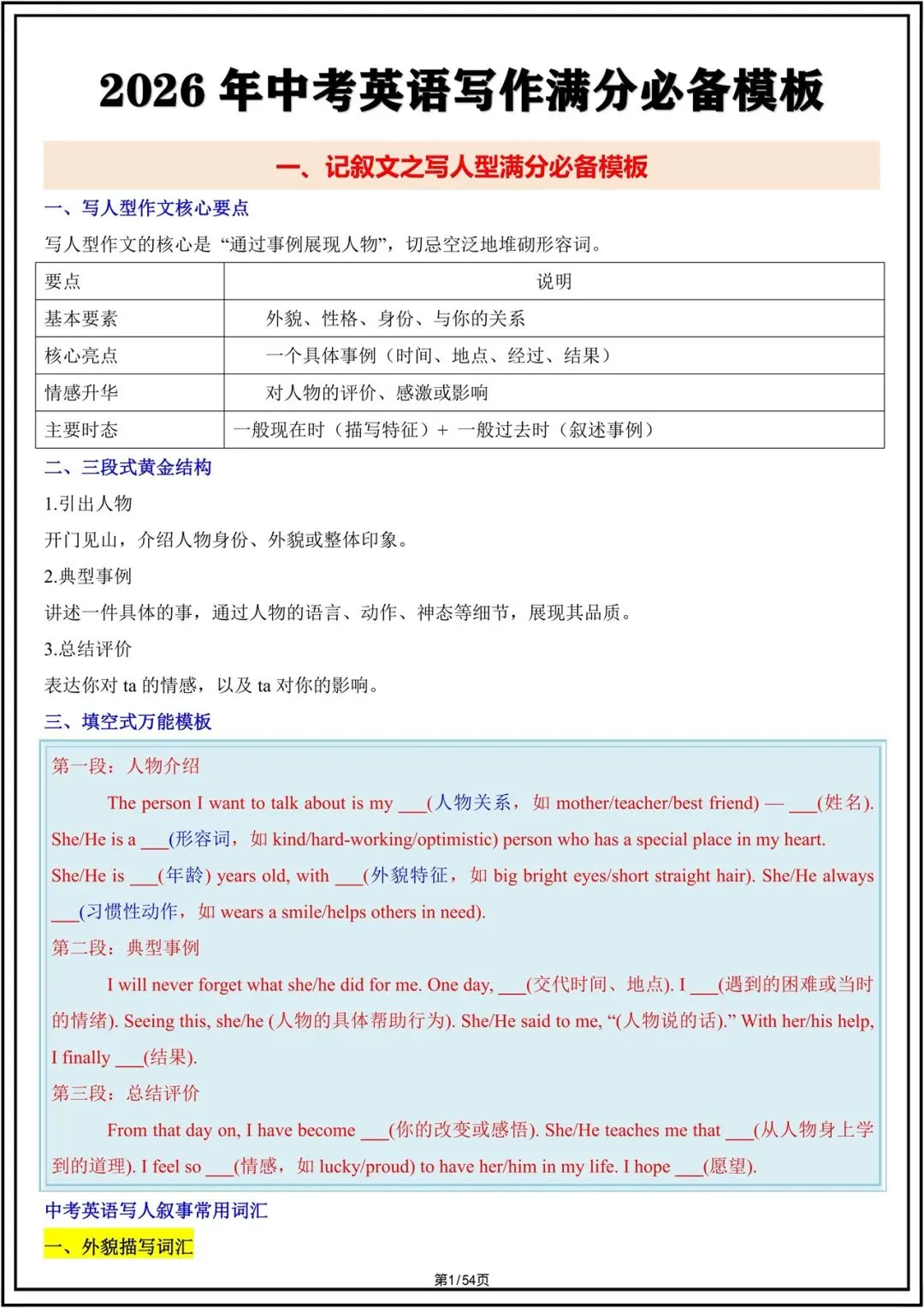 中考英语|2026中考英语满分写作模板汇总+全册题型梳理,电子版可打印! 第2张