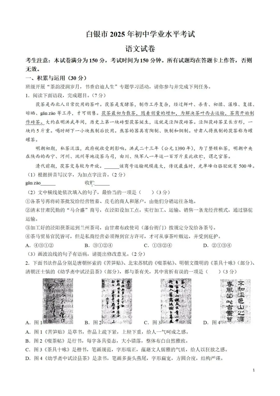 【语文】2009—2025年甘肃省各地中考语文真题及参考答案下载 第1张