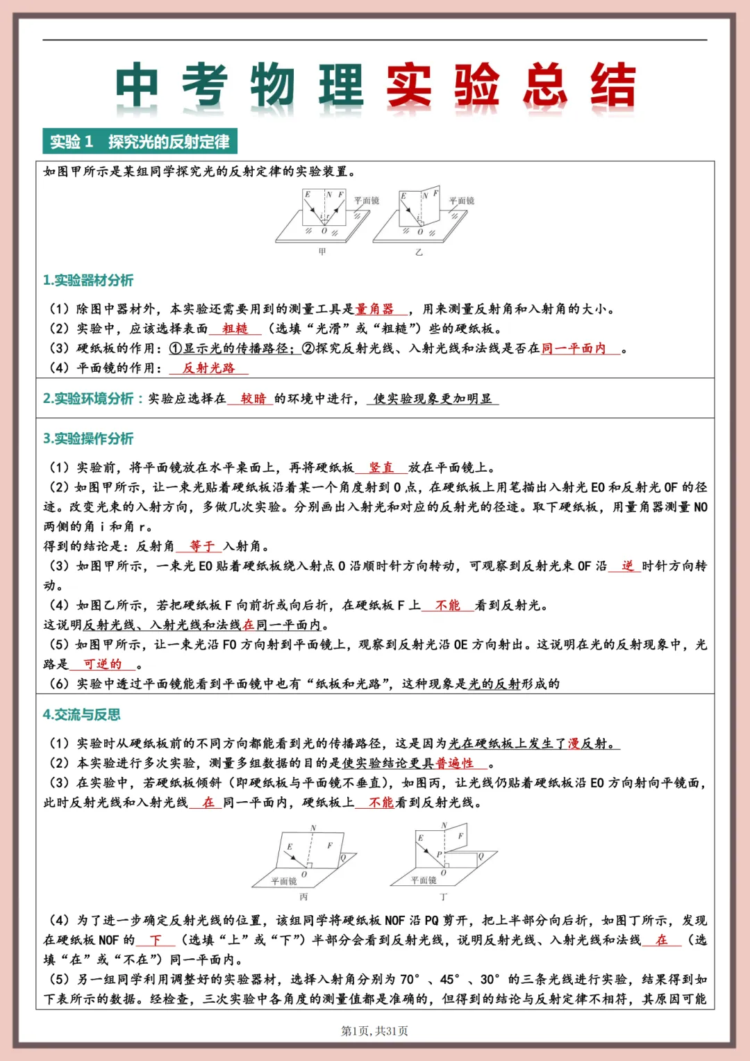 26年九年级中考物理实验考点总结归纳 第1张