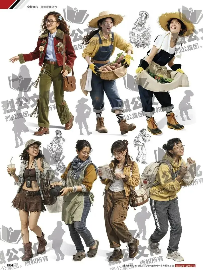 《金榜题名-速写考题创作》从考试题型出发,涵盖改革单人到多人场景、美术鉴赏二创、模板套题、一题多解、创意速写、真题与考月考. 第4张