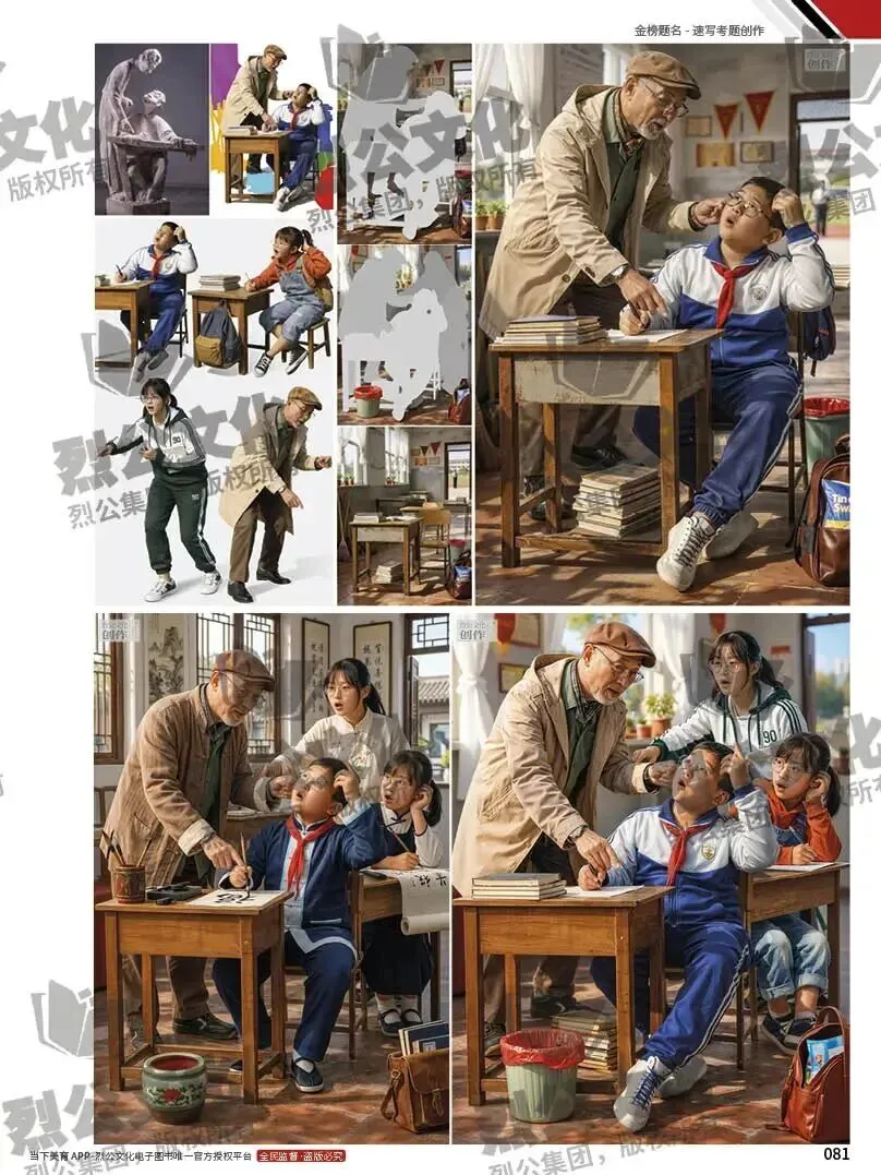 《金榜题名-速写考题创作》从考试题型出发,涵盖改革单人到多人场景、美术鉴赏二创、模板套题、一题多解、创意速写、真题与考月考. 第35张