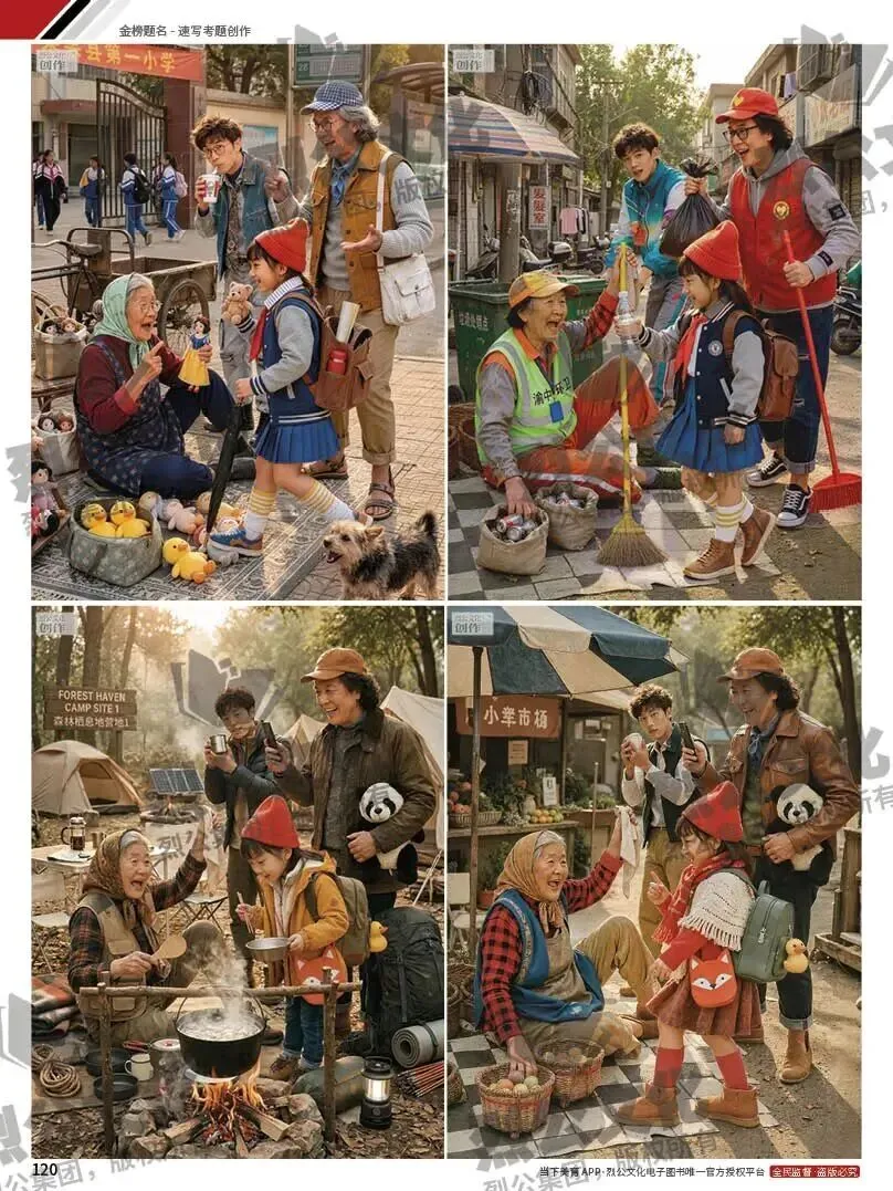 《金榜题名-速写考题创作》从考试题型出发,涵盖改革单人到多人场景、美术鉴赏二创、模板套题、一题多解、创意速写、真题与考月考. 第53张