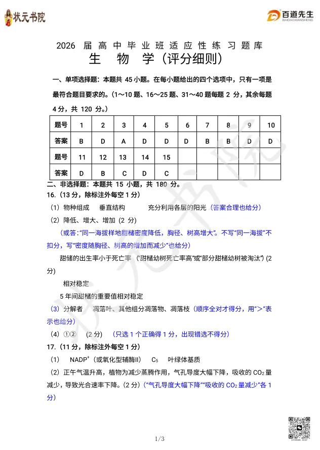 出分了!2026福建省质检查分入口(附试卷资料) 第7张
