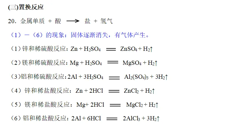 中考必背化学方程式-置换与复分解 第1张