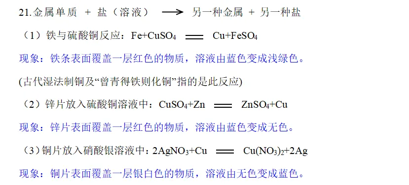 中考必背化学方程式-置换与复分解 第3张