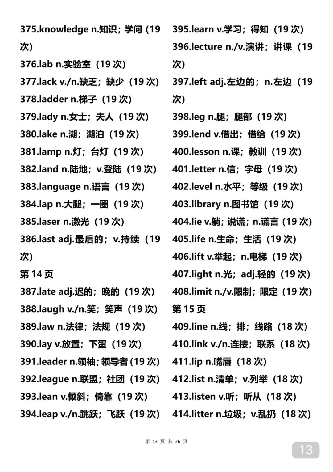 中考出现14次以上的688个单词 第13张