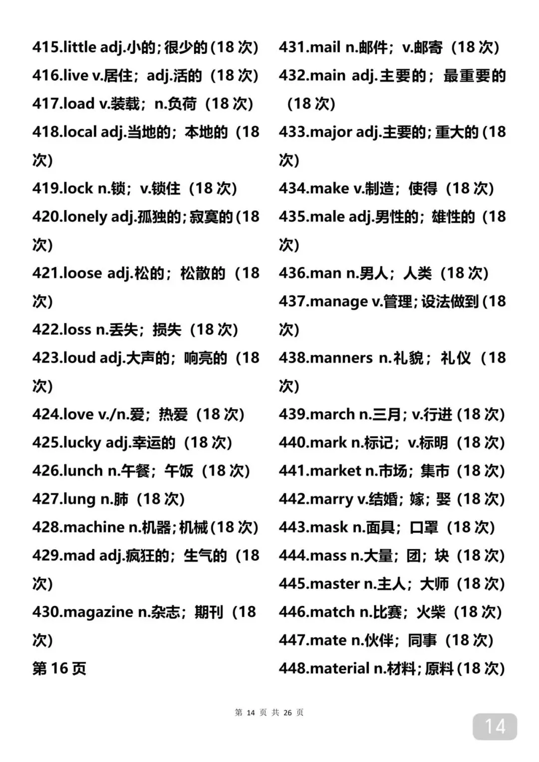 中考出现14次以上的688个单词 第14张