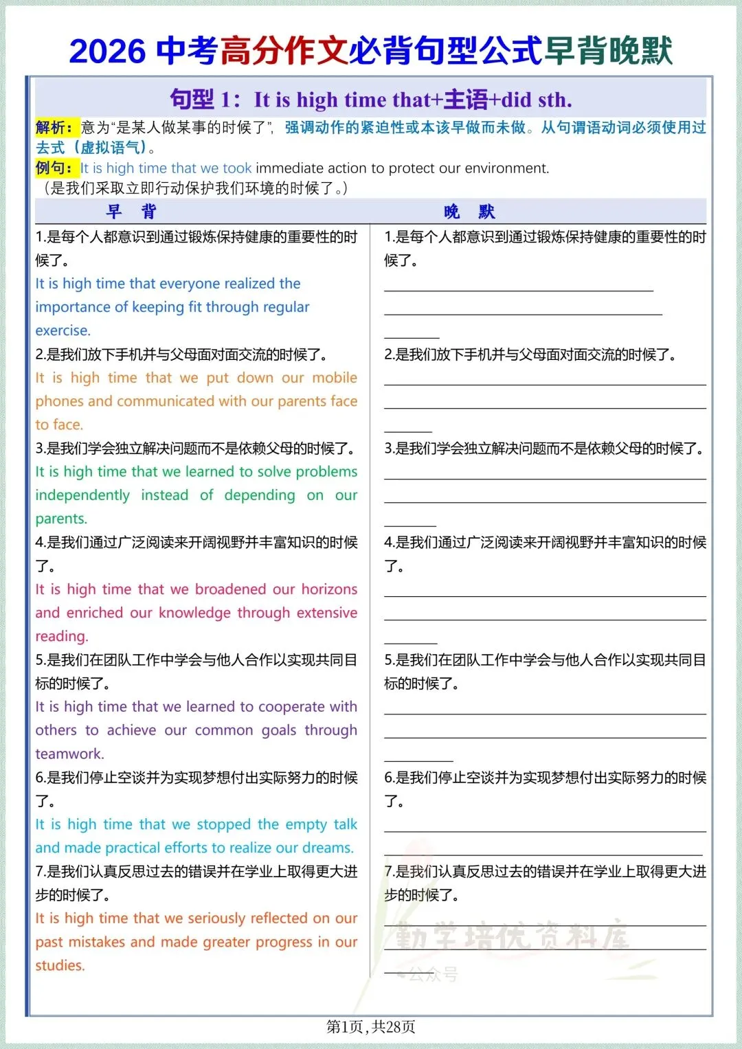 2026中考高分作文必背句型公式早背晚默,电子版可打印! 第3张