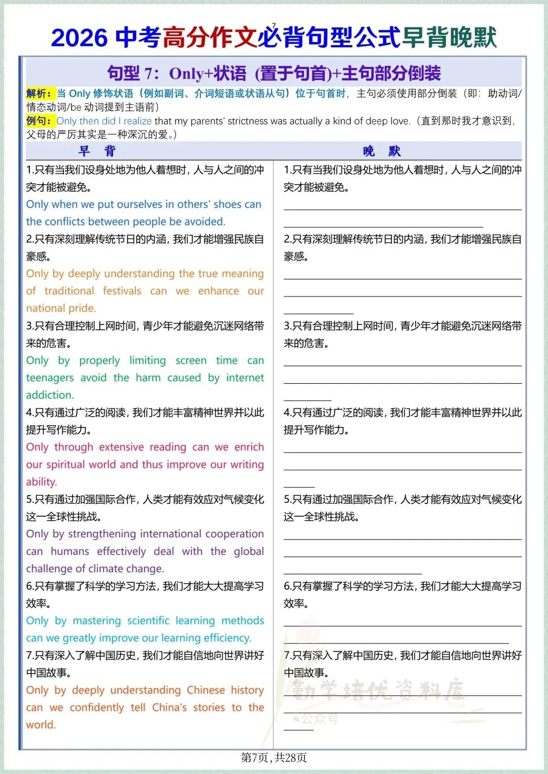 2026中考高分作文必背句型公式早背晚默,电子版可打印! 第7张