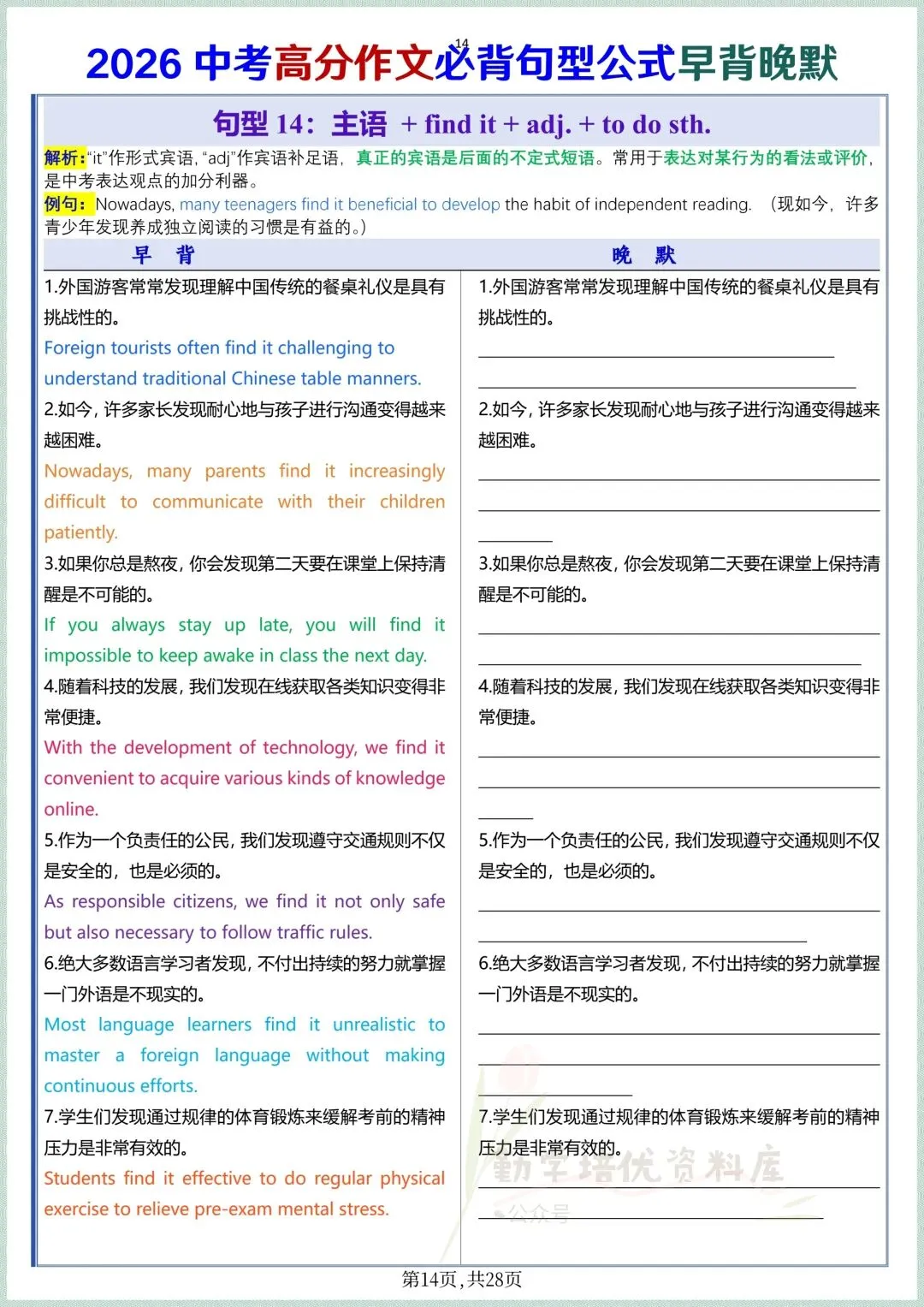 2026中考高分作文必背句型公式早背晚默,电子版可打印! 第10张