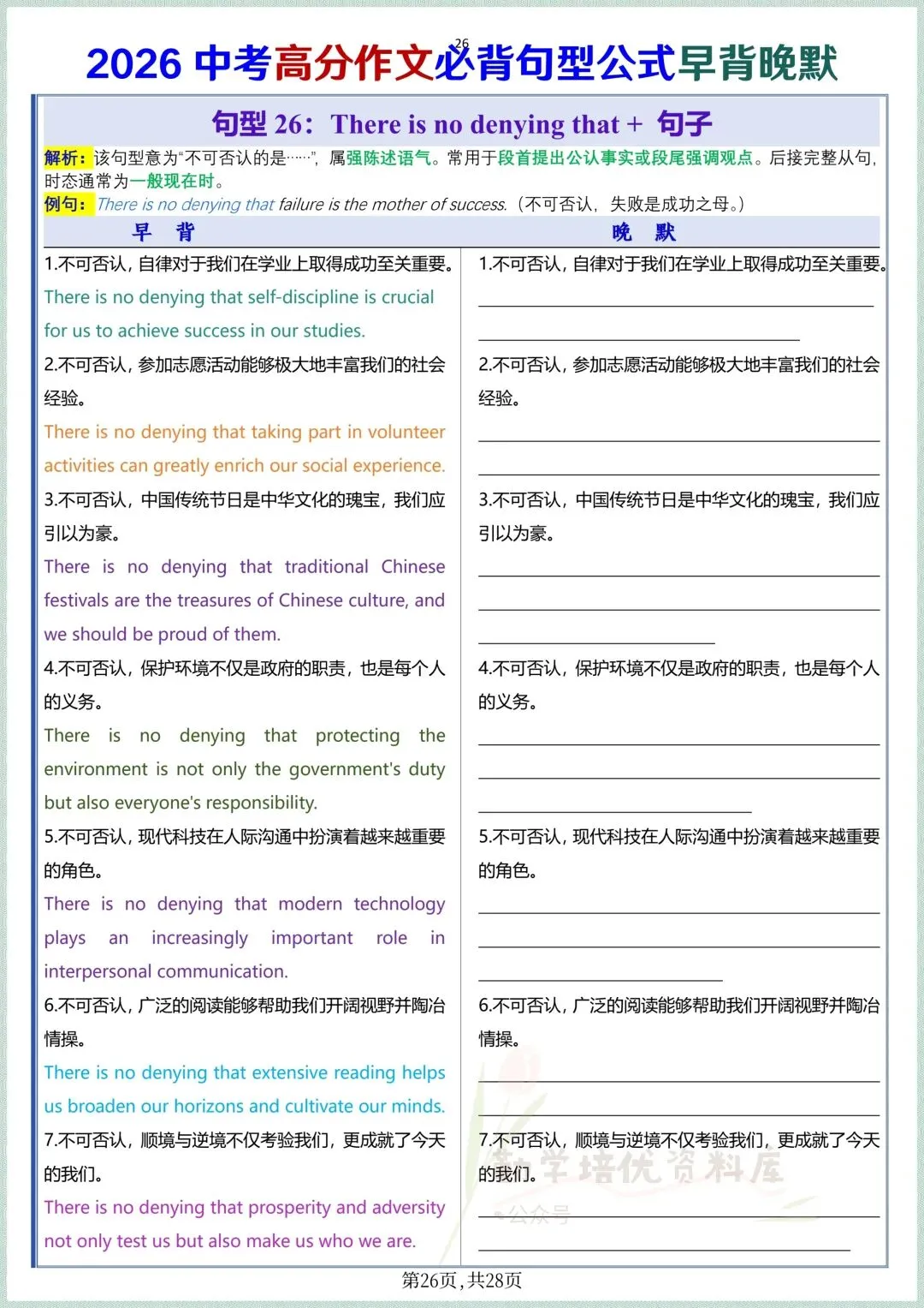 2026中考高分作文必背句型公式早背晚默,电子版可打印! 第14张