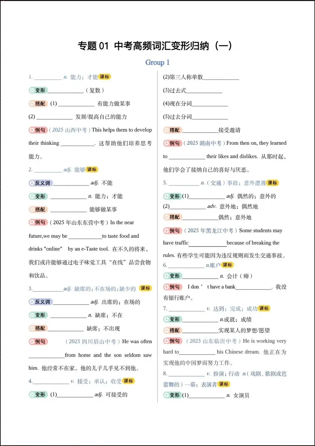 中考专题|2026中考《英语》高频词汇变形归纳(默写版+背诵版)完整电子版可下载打印! 第3张