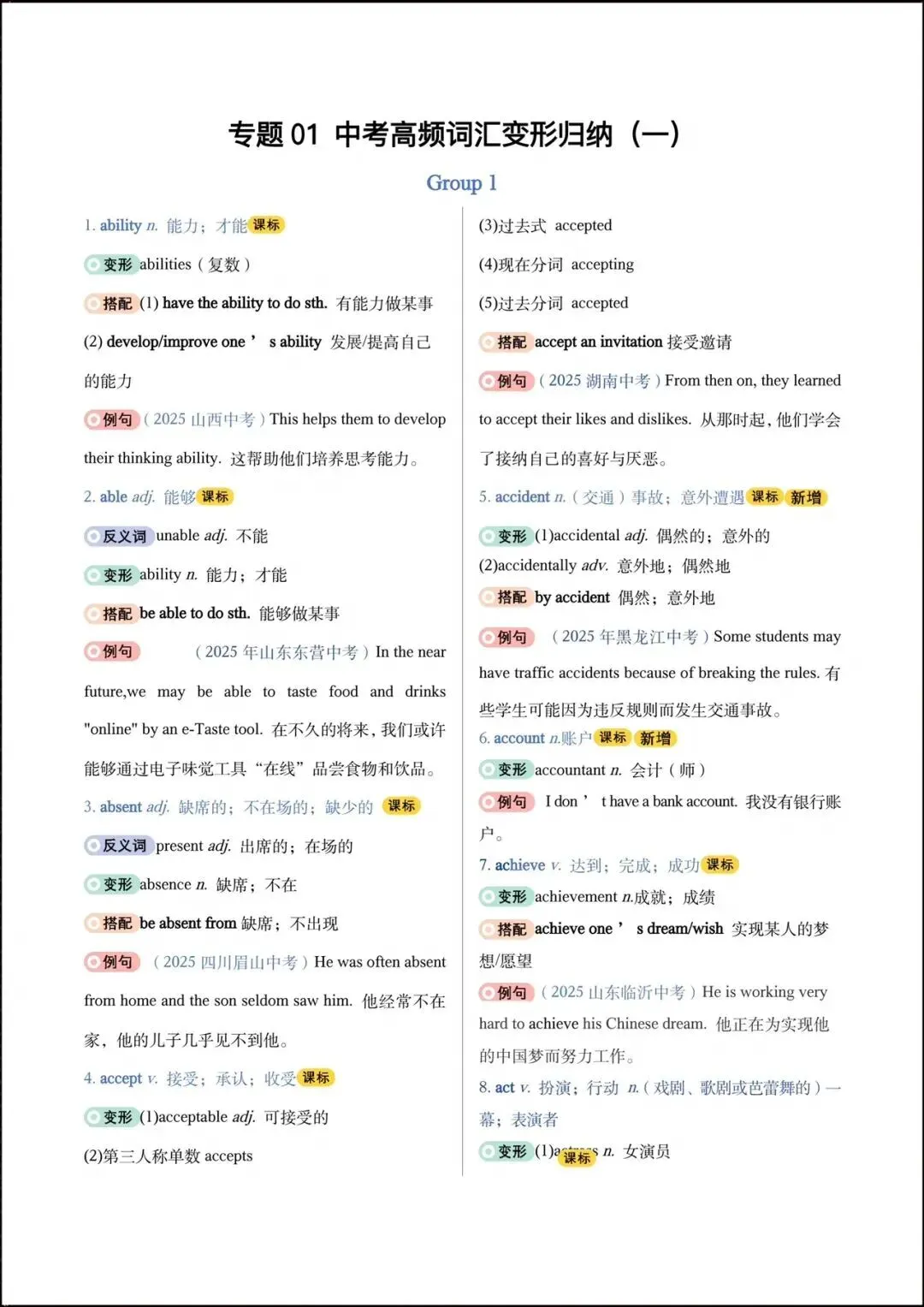 中考专题|2026中考《英语》高频词汇变形归纳(默写版+背诵版)完整电子版可下载打印! 第12张